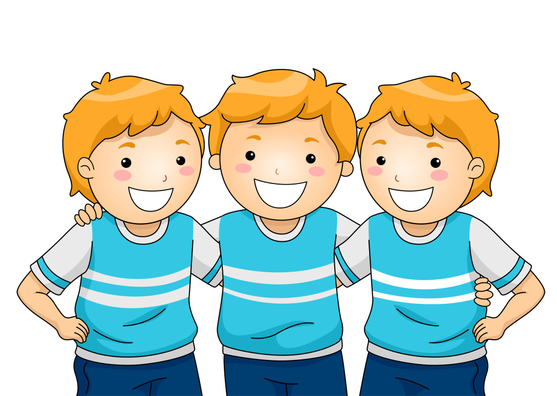 Illustration of boy triplets wearing the same clothes